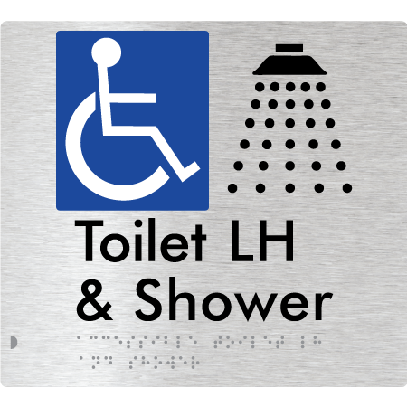 Braille Sign Accessible Toilet & Shower LH / RH - Braille Tactile Signs Aust. - BTS368LH-aliB - Custom Signs - Fast Shipping - High Quality - Australian Made &amp; Owned