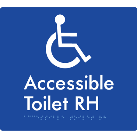 Braille Sign Accessible Toilet LH / RH - Braille Tactile Signs Aust. - BTS439RH-blu - Custom Signs - Fast Shipping - High Quality - Australian Made &amp; Owned