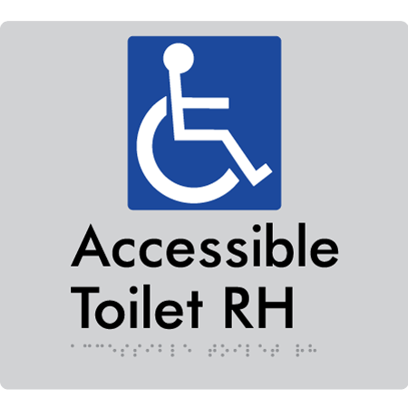Braille Sign Accessible Toilet LH / RH - Braille Tactile Signs Aust. - BTS439RH-slv - Custom Signs - Fast Shipping - High Quality - Australian Made &amp; Owned