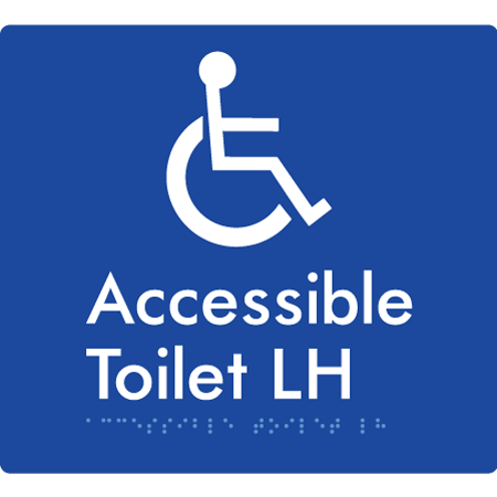 Braille Sign Accessible Toilet LH / RH - Braille Tactile Signs Aust. - BTS439LH-blu - Custom Signs - Fast Shipping - High Quality - Australian Made &amp; Owned