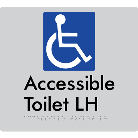 Braille Sign Accessible Toilet LH / RH - Braille Tactile Signs Aust. - BTS439LH-slv - Custom Signs - Fast Shipping - High Quality - Australian Made &amp; Owned