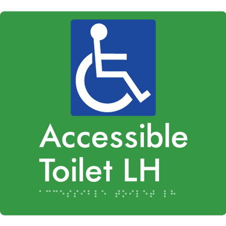 Braille Sign Accessible Toilet LH / RH - Braille Tactile Signs Aust. - BTS439LH-grn - Custom Signs - Fast Shipping - High Quality - Australian Made &amp; Owned