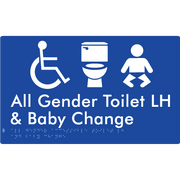 Braille Sign All Gender Accessible Toilet LH / RH & Baby Change - Braille Tactile Signs Aust. - BTS380LH-blu - Custom Signs - Fast Shipping - High Quality - Australian Made &amp; Owned