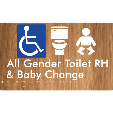 Braille Sign All Gender Accessible Toilet LH / RH & Baby Change - Braille Tactile Signs Aust. - BTS380RH-wdg - Custom Signs - Fast Shipping - High Quality - Australian Made &amp; Owned