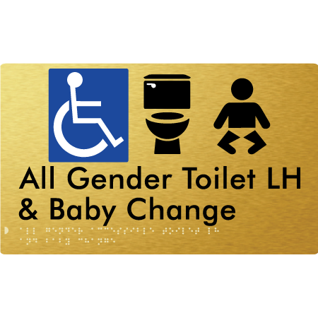 Braille Sign All Gender Accessible Toilet LH / RH & Baby Change - Braille Tactile Signs Aust. - BTS380LH-aliG - Custom Signs - Fast Shipping - High Quality - Australian Made &amp; Owned