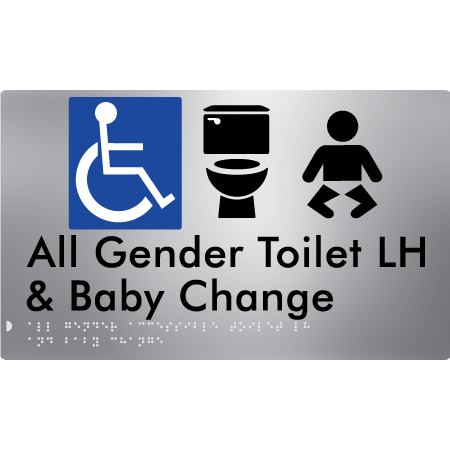 Braille Sign All Gender Accessible Toilet LH / RH & Baby Change - Braille Tactile Signs Aust. - BTS380LH-aliS - Custom Signs - Fast Shipping - High Quality - Australian Made &amp; Owned