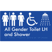 Braille Sign All Gender Accessible Toilet LH / RH & Shower with Air Lock - Braille Tactile Signs Aust. - BTS349LH-AL-blu - Custom Signs - Fast Shipping - High Quality - Australian Made &amp; Owned