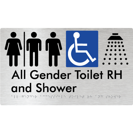 Braille Sign All Gender Accessible Toilet LH / RH & Shower with Air Lock - Braille Tactile Signs Aust. - BTS349RH-AL-aliB - Custom Signs - Fast Shipping - High Quality - Australian Made &amp; Owned