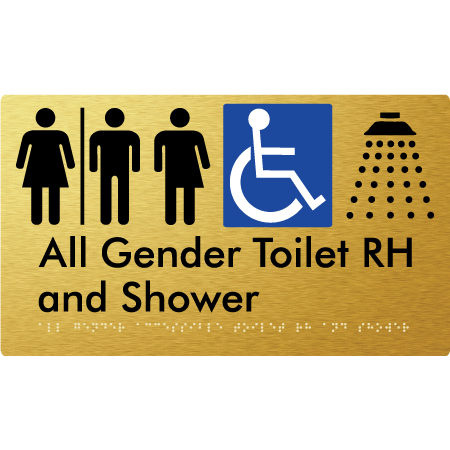 Braille Sign All Gender Accessible Toilet LH / RH & Shower with Air Lock - Braille Tactile Signs Aust. - BTS349RH-AL-aliG - Custom Signs - Fast Shipping - High Quality - Australian Made &amp; Owned