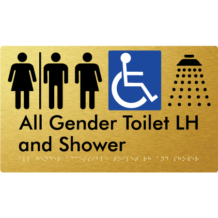 Braille Sign All Gender Accessible Toilet LH / RH & Shower with Air Lock - Braille Tactile Signs Aust. - BTS349LH-AL-aliG - Custom Signs - Fast Shipping - High Quality - Australian Made &amp; Owned