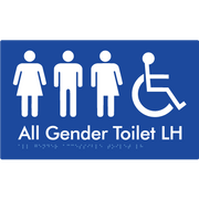 Braille Sign All Gender Accessible Toilet LH / RH - Braille Tactile Signs Aust. - BTS348LH-blu - Custom Signs - Fast Shipping - High Quality - Australian Made &amp; Owned