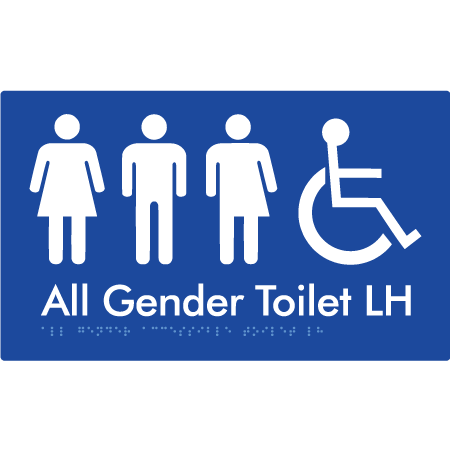 Braille Sign All Gender Accessible Toilet LH / RH - Braille Tactile Signs Aust. - BTS348LH-blu - Custom Signs - Fast Shipping - High Quality - Australian Made &amp; Owned