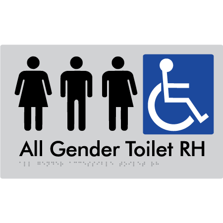 Braille Sign All Gender Accessible Toilet LH / RH - Braille Tactile Signs Aust. - BTS348RH-slv - Custom Signs - Fast Shipping - High Quality - Australian Made &amp; Owned