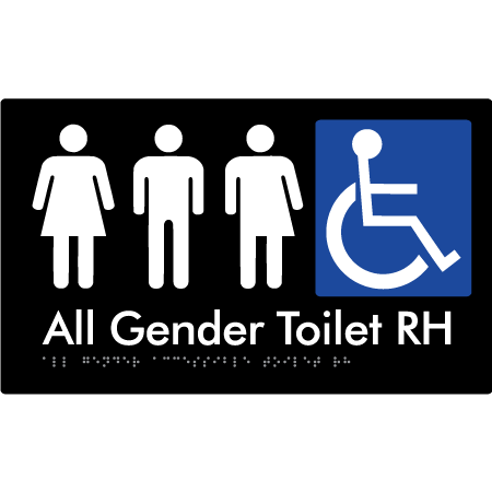 Braille Sign All Gender Accessible Toilet LH / RH - Braille Tactile Signs Aust. - BTS348RH-blk - Custom Signs - Fast Shipping - High Quality - Australian Made &amp; Owned