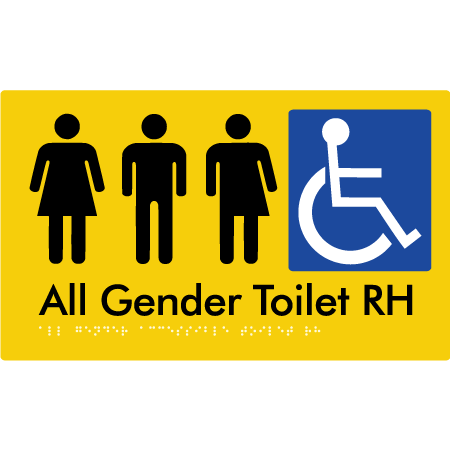 Braille Sign All Gender Accessible Toilet LH / RH - Braille Tactile Signs Aust. - BTS348RH-yel - Custom Signs - Fast Shipping - High Quality - Australian Made &amp; Owned