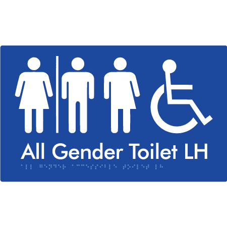 Braille Sign All Gender Accessible Toilet LH / RH with Air Lock - Braille Tactile Signs Aust. - BTS348LH-AL-blu - Custom Signs - Fast Shipping - High Quality - Australian Made &amp; Owned