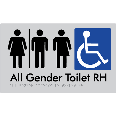 Braille Sign All Gender Accessible Toilet LH / RH with Air Lock - Braille Tactile Signs Aust. - BTS348RH-AL-slv - Custom Signs - Fast Shipping - High Quality - Australian Made &amp; Owned