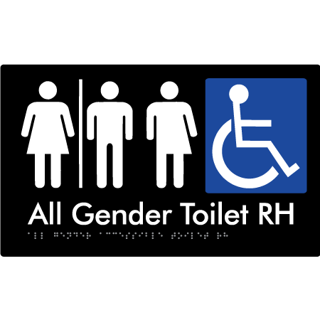 Braille Sign All Gender Accessible Toilet LH / RH with Air Lock - Braille Tactile Signs Aust. - BTS348RH-AL-blk - Custom Signs - Fast Shipping - High Quality - Australian Made &amp; Owned