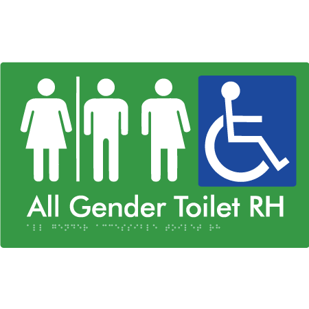 Braille Sign All Gender Accessible Toilet LH / RH with Air Lock - Braille Tactile Signs Aust. - BTS348RH-AL-grn - Custom Signs - Fast Shipping - High Quality - Australian Made &amp; Owned