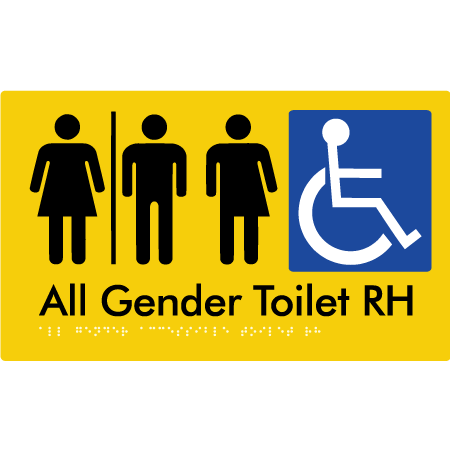 Braille Sign All Gender Accessible Toilet LH / RH with Air Lock - Braille Tactile Signs Aust. - BTS348RH-AL-yel - Custom Signs - Fast Shipping - High Quality - Australian Made &amp; Owned