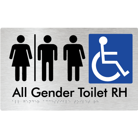 Braille Sign All Gender Accessible Toilet LH / RH with Air Lock - Braille Tactile Signs Aust. - BTS348RH-AL-aliB - Custom Signs - Fast Shipping - High Quality - Australian Made &amp; Owned