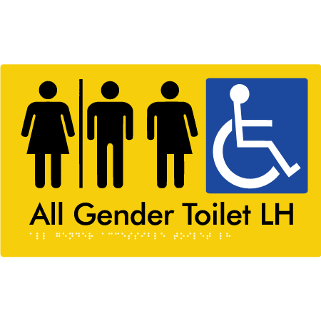 Braille Sign All Gender Accessible Toilet LH / RH with Air Lock - Braille Tactile Signs Aust. - BTS348LH-AL-yel - Custom Signs - Fast Shipping - High Quality - Australian Made &amp; Owned