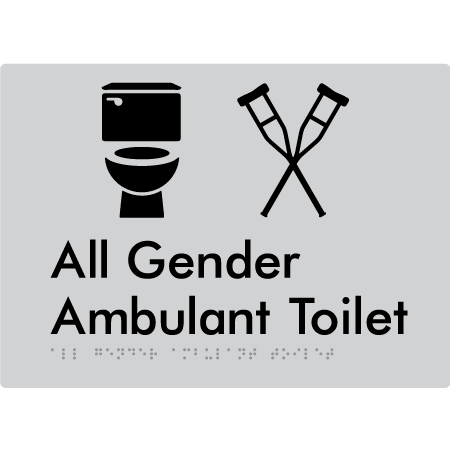 Braille Sign All Gender Ambulant Toilet - Braille Tactile Signs Aust. - BTS378n-slv - Custom Signs - Fast Shipping - High Quality - Australian Made &amp; Owned