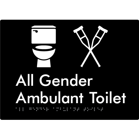 Braille Sign All Gender Ambulant Toilet - Braille Tactile Signs Aust. - BTS378n-blk - Custom Signs - Fast Shipping - High Quality - Australian Made &amp; Owned