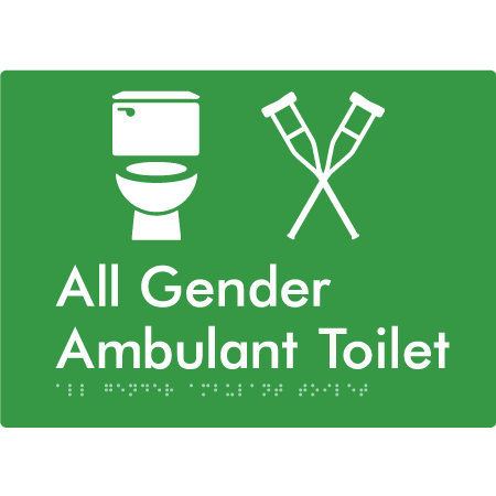 Braille Sign All Gender Ambulant Toilet - Braille Tactile Signs Aust. - BTS378n-grn - Custom Signs - Fast Shipping - High Quality - Australian Made &amp; Owned