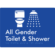 Braille Sign All Gender Toilet & Shower - Braille Tactile Signs Aust. - BTS414-blu - Custom Signs - Fast Shipping - High Quality - Australian Made &amp; Owned
