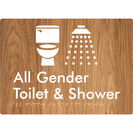 Braille Sign All Gender Toilet & Shower - Braille Tactile Signs Aust. - BTS414-wdg - Custom Signs - Fast Shipping - High Quality - Australian Made &amp; Owned