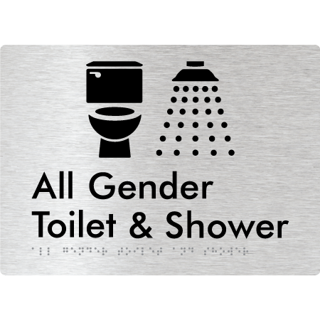 Braille Sign All Gender Toilet & Shower - Braille Tactile Signs Aust. - BTS414-aliB - Custom Signs - Fast Shipping - High Quality - Australian Made &amp; Owned