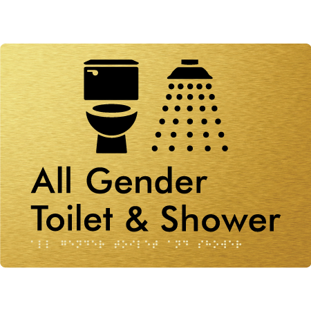 Braille Sign All Gender Toilet & Shower - Braille Tactile Signs Aust. - BTS414-aliG - Custom Signs - Fast Shipping - High Quality - Australian Made &amp; Owned