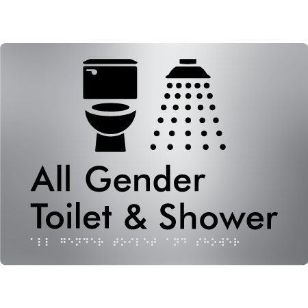 Braille Sign All Gender Toilet & Shower - Braille Tactile Signs Aust. - BTS414-aliS - Custom Signs - Fast Shipping - High Quality - Australian Made &amp; Owned