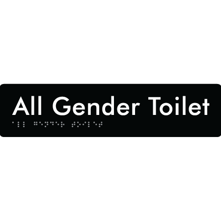 Braille Sign All Gender Toilet - Braille Tactile Signs Aust. - BTS383-blk - Custom Signs - Fast Shipping - High Quality - Australian Made &amp; Owned