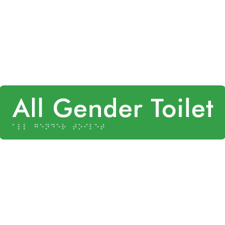 Braille Sign All Gender Toilet - Braille Tactile Signs Aust. - BTS383-grn - Custom Signs - Fast Shipping - High Quality - Australian Made &amp; Owned