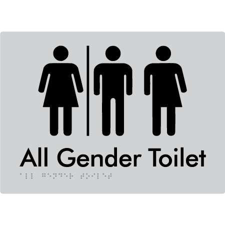 Braille Sign All Gender Toilet with Air Lock - Braille Tactile Signs Aust. - BTS357-AL-slv - Custom Signs - Fast Shipping - High Quality - Australian Made &amp; Owned
