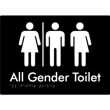 Braille Sign All Gender Toilet with Air Lock - Braille Tactile Signs Aust. - BTS357-AL-blk - Custom Signs - Fast Shipping - High Quality - Australian Made &amp; Owned