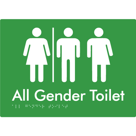 Braille Sign All Gender Toilet with Air Lock - Braille Tactile Signs Aust. - BTS357-AL-grn - Custom Signs - Fast Shipping - High Quality - Australian Made &amp; Owned