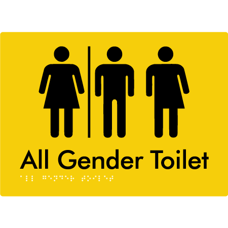 Braille Sign All Gender Toilet with Air Lock - Braille Tactile Signs Aust. - BTS357-AL-yel - Custom Signs - Fast Shipping - High Quality - Australian Made &amp; Owned