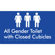 Braille Sign All Gender Toilet with Closed Cubicles - Braille Tactile Signs Aust. - BTS329-blu - Custom Signs - Fast Shipping - High Quality - Australian Made &amp; Owned