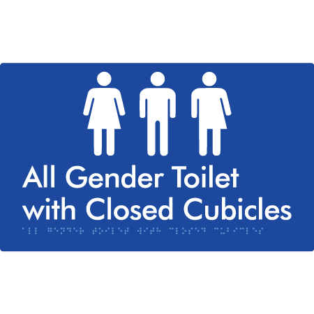 Braille Sign All Gender Toilet with Closed Cubicles - Braille Tactile Signs Aust. - BTS329-blu - Custom Signs - Fast Shipping - High Quality - Australian Made &amp; Owned