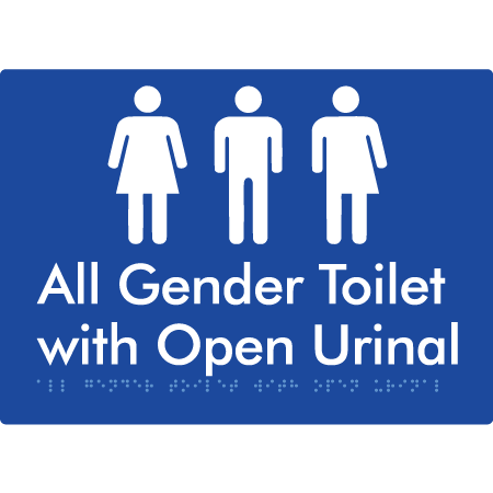 Braille Sign All Gender Toilet with Open Urinal - Braille Tactile Signs Aust. - BTS330-blu - Custom Signs - Fast Shipping - High Quality - Australian Made &amp; Owned
