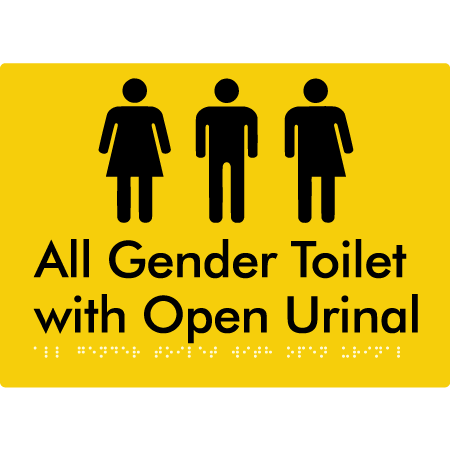 Braille Sign All Gender Toilet with Open Urinal - Braille Tactile Signs Aust. - BTS330-yel - Custom Signs - Fast Shipping - High Quality - Australian Made &amp; Owned