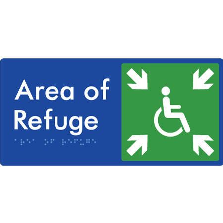 Braille Sign Area of Refuge - Braille Tactile Signs Aust. - BTS447-blu - Custom Signs - Fast Shipping - High Quality - Australian Made &amp; Owned