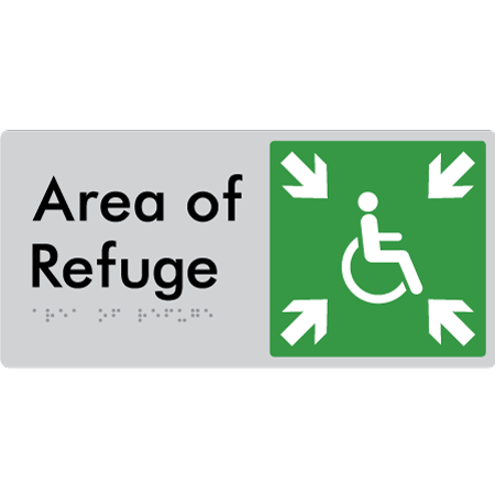 Braille Sign Area of Refuge - Braille Tactile Signs Aust. - BTS447-slv - Custom Signs - Fast Shipping - High Quality - Australian Made &amp; Owned
