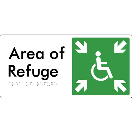 Braille Sign Area of Refuge - Braille Tactile Signs Aust. - BTS447-wht - Custom Signs - Fast Shipping - High Quality - Australian Made &amp; Owned
