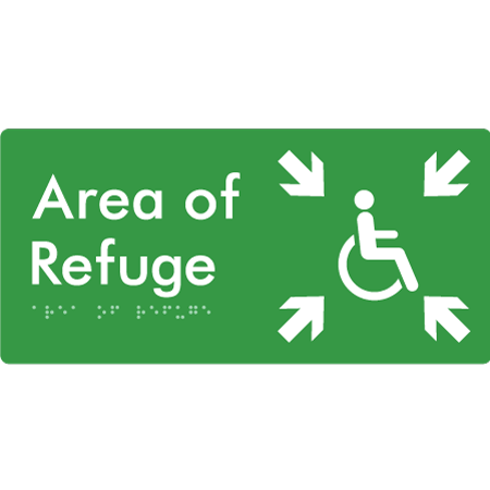 Braille Sign Area of Refuge - Braille Tactile Signs Aust. - BTS447-grn - Custom Signs - Fast Shipping - High Quality - Australian Made &amp; Owned