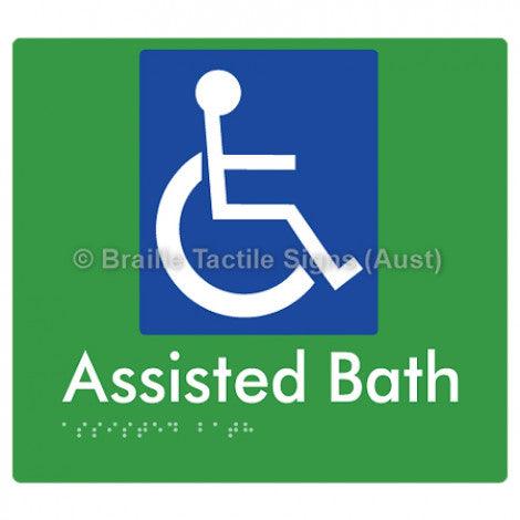 Braille Sign Assisted Bath - Braille Tactile Signs (Aust) - BTS152-grn - Fully Custom Signs - Fast Shipping - High Quality - Australian Made &amp; Owned
