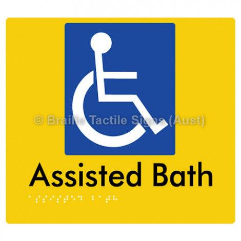 Braille Sign Assisted Bath - Braille Tactile Signs (Aust) - BTS152-yel - Fully Custom Signs - Fast Shipping - High Quality - Australian Made &amp; Owned